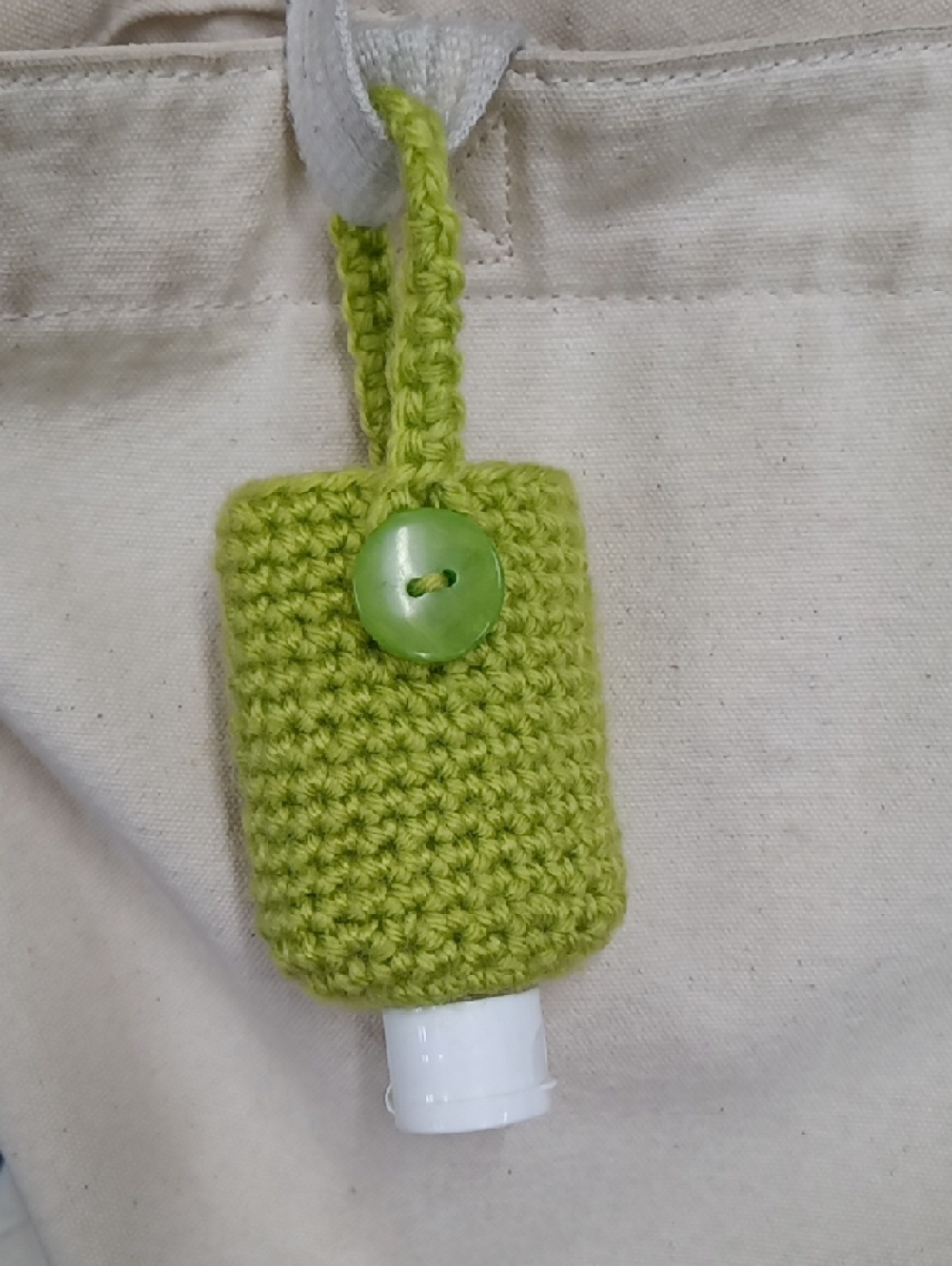 Bright Green Hanging Crochet Hand Sanitizer Holder